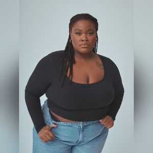 KLASSYNETWORK Bamboo Scoop Neck Long Sleeve Brami Crop